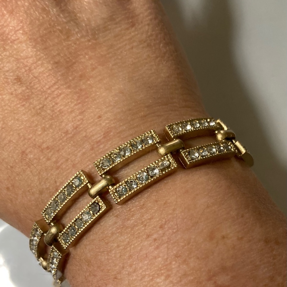 J. CREW Vintage Crystal & Gold Link Bracelet